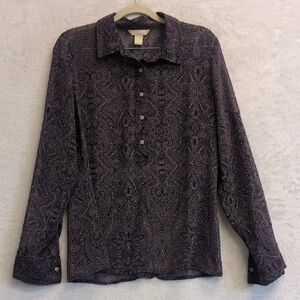 Banana Republic Women's‎ Purple Patterned Sheer Button Down Blouse Size M